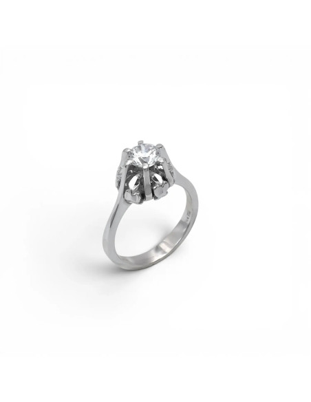 Anello Solitario Oro Bianco 18kt con Zircone a Quattro Griffe - 5,5 gr