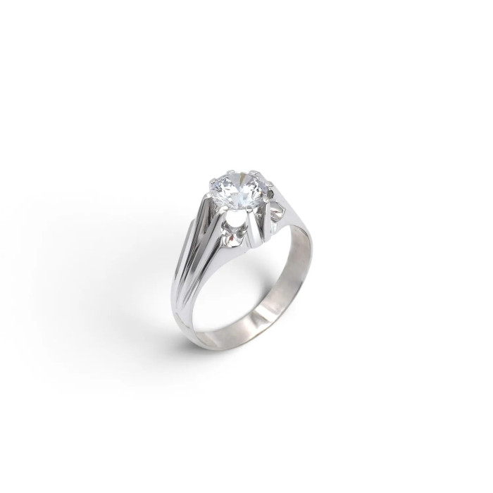 Unisex-Solitärring aus 18-karätigem Weißgold mit großem Zirkonia – 7,6 g