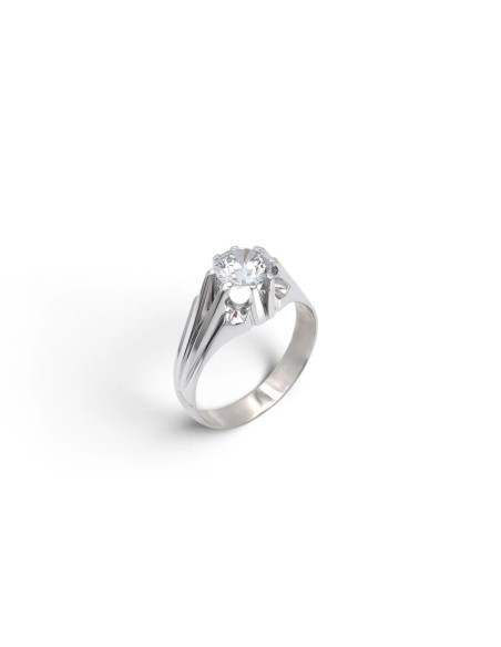 Anello Solitario Unisex Oro Bianco 18kt Zircone 7,6 gr