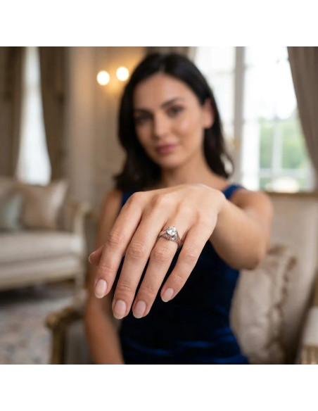 Unisex-Solitärring aus 18-karätigem Weißgold mit großem Zirkonia – 7,6 g