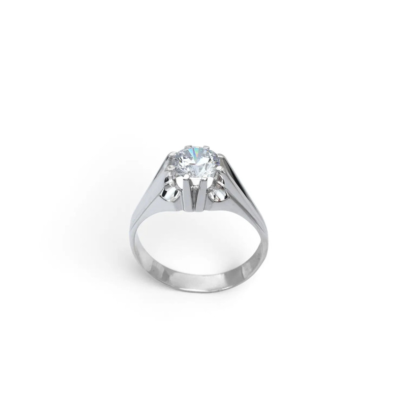 Anello Solitario Unisex Oro Bianco 18kt Zircone 7,6 gr