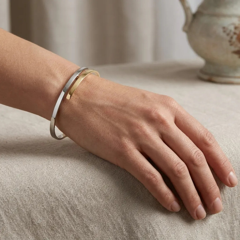 Bracciale Rigido Contrariè Oro Bicolore 18kt Giallo e Bianco - 12 gr