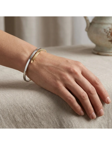 Pulsera rígida Contrariè en oro amarillo y blanco bicolor de 18 quilates - 12 gr
