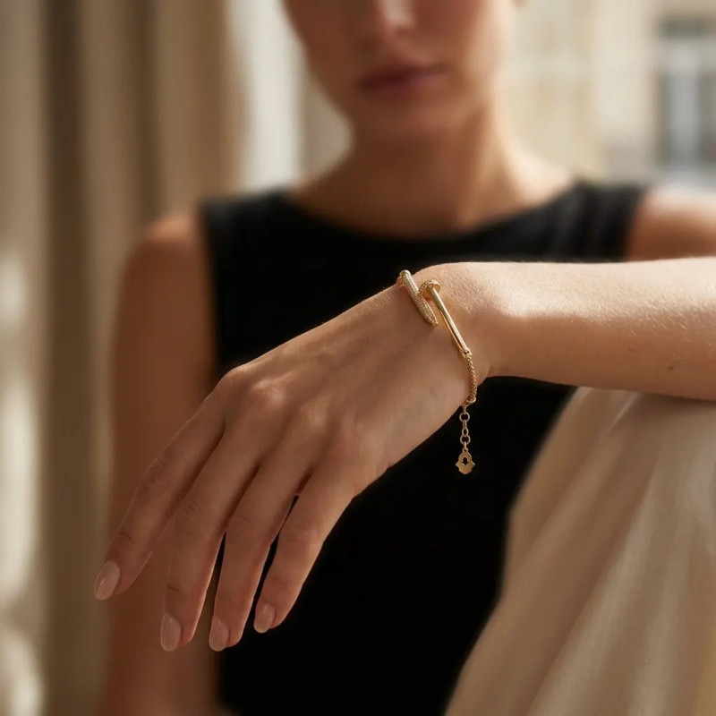Pulsera de oro amarillo de 18 quilates con circonitas, 21 cm - 3,7 g