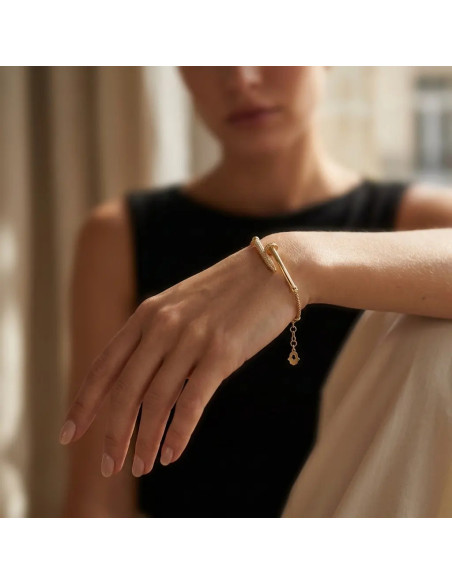 18kt Yellow Gold Nail Bracelet with Zirconia, 21 cm - 3.7 g