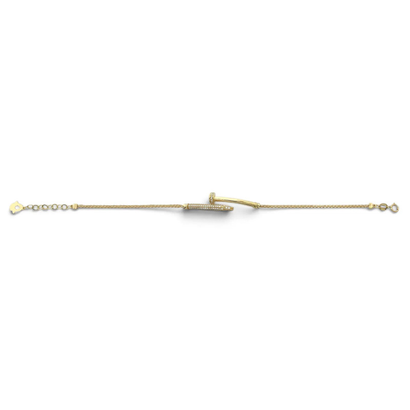 Bracciale Oro Giallo 18kt Modello Chiodo con Zirconi 21 cm - 3,7 gr