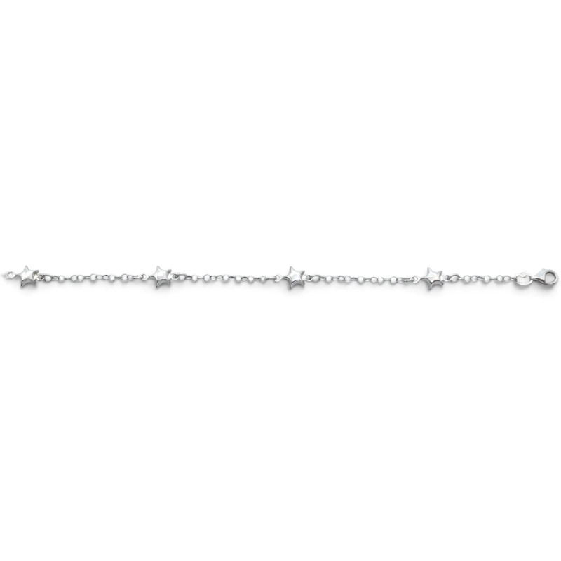 Pulsera Rolo de oro blanco de 18 quilates con estrellas alternas, 17 cm - 3,4 gr