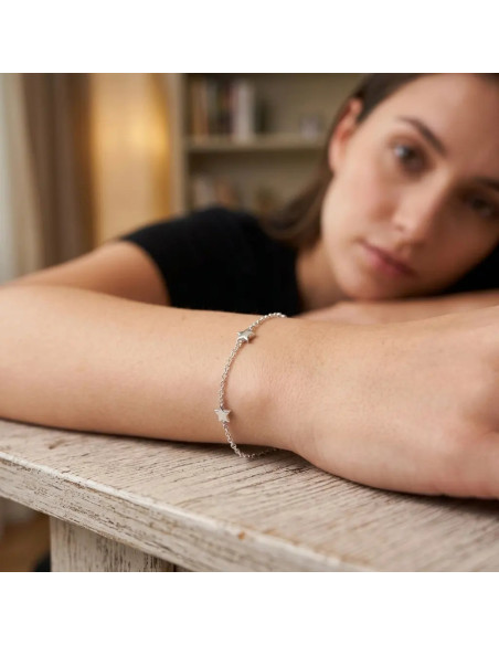 18kt White Gold Rolo Bracelet with Alternating Stars 17 cm - 3.4 gr