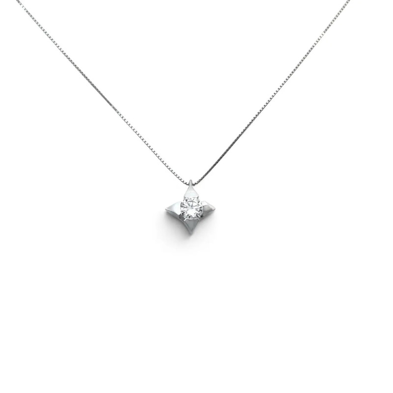 Punktförmige Halskette aus 18-karätigem Weißgold mit 0,15 ct Diamanten – 1,50 g