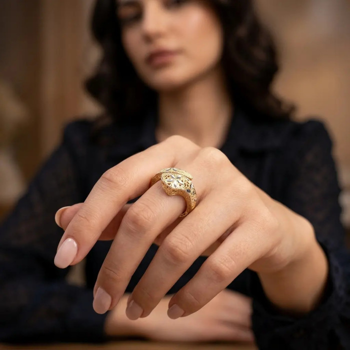 Anillo Contrariè de oro bicolor de 18 quilates con diseño de serpiente calada y flor - 3,3 g 2