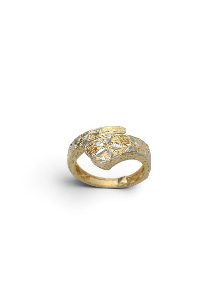Anello Contrariè Serpente Oro Bicolore 18kt Traforato con Fiore - 3,3 gr