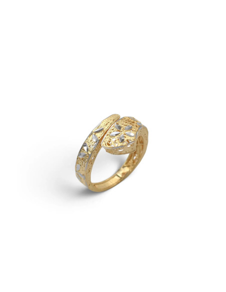 Anello Contrariè Serpente Oro Bicolore 18kt Traforato con Fiore - 3,3 gr