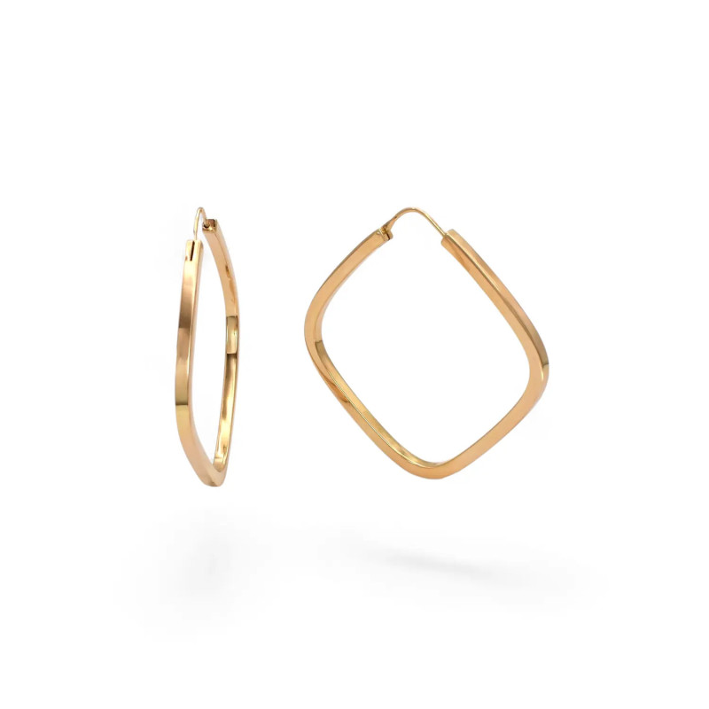 Orecchini a Cerchio Oro Giallo 18kt Design a Rombo Geometrico 4 cm - 8,6 gr