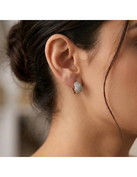 18kt Two-Tone Gold Domed Hoop Earrings with Pavé Zirconia 1.5 cm - 4.3 g