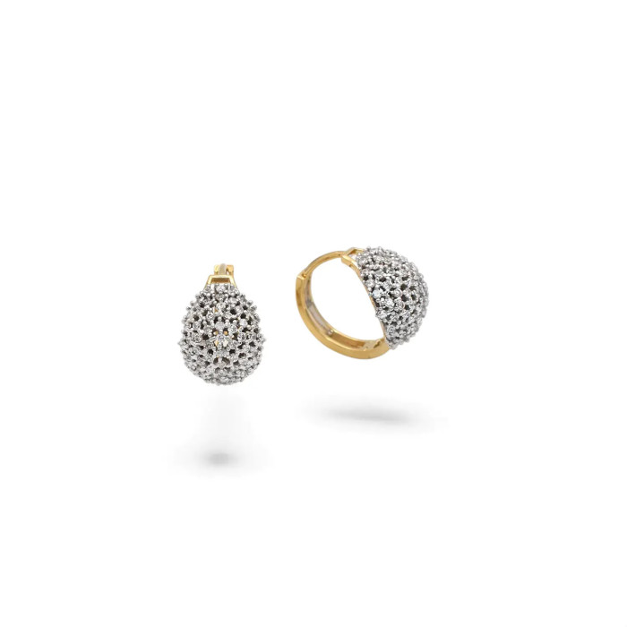 Orecchini a Cerchio Oro Bicolore 18kt Bombati con Pavè di Zirconi 1,5 cm - 4,3 gr