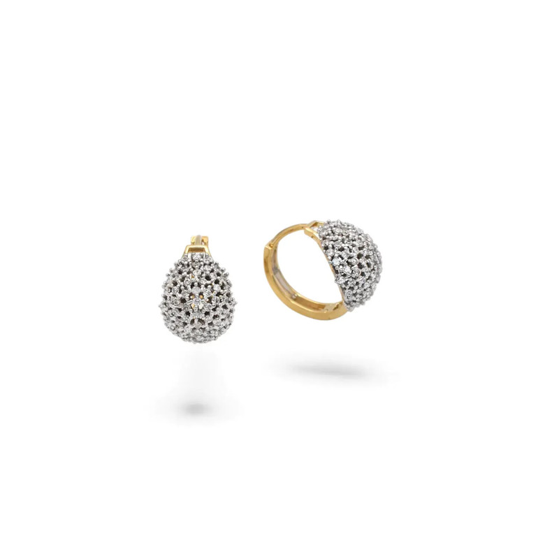 Pendientes de aro abovedados de oro bicolor de 18 quilates con circonitas pavé, 1,5 cm - 4,3 g