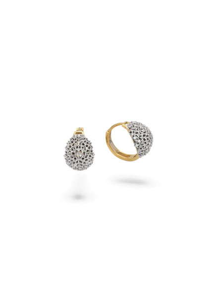 Orecchini a Cerchio Oro Bicolore 18kt Bombati con Pavè di Zirconi 1,5 cm - 4,3 gr