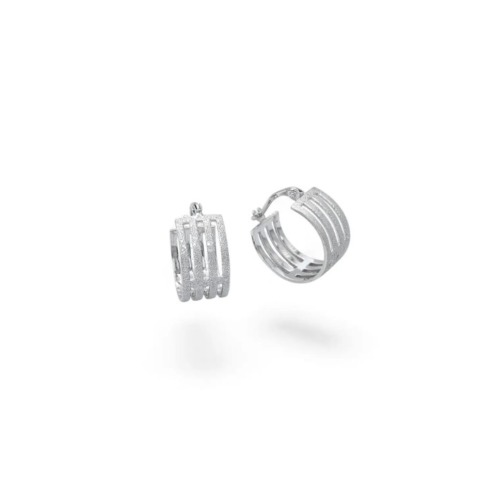 Orecchini a Cerchietto Fascia Oro Bianco 18kt Lavorazione Diamantata 1,5 cm - 4,2 gr