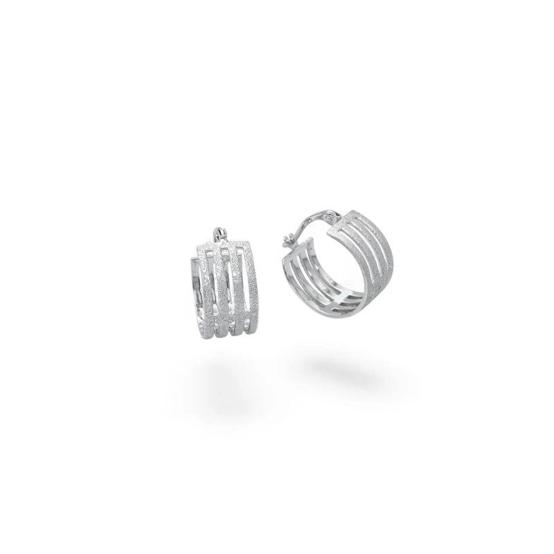 18kt White Gold Diamond-Cut Hoop Earrings, 1.5 cm - 4.2 g
