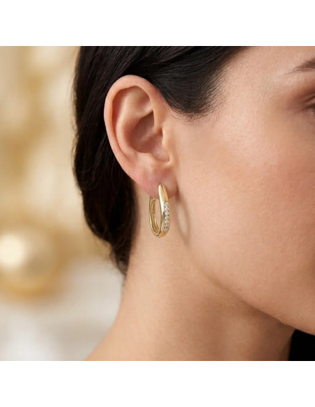 Orecchini a Cerchio Allungato Oro Giallo 18kt con Linea di Zirconi 2,5 cm - 5,1 gr