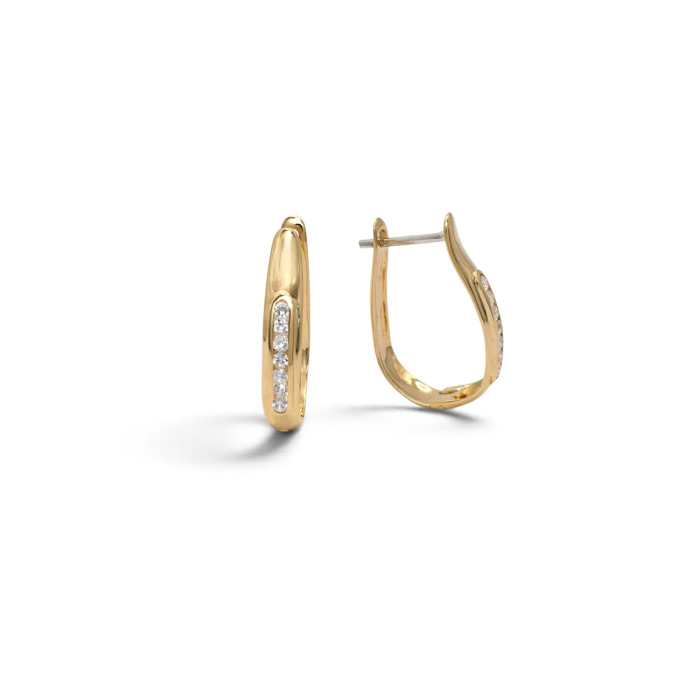 Pendientes de aro alargados de oro amarillo de 18 quilates con línea de circonitas, 2,5 cm - 5,1 g