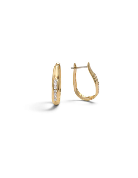 18kt Yellow Gold Elongated Hoop Earrings with Zirconia Line 2.5 cm - 5.1 gr