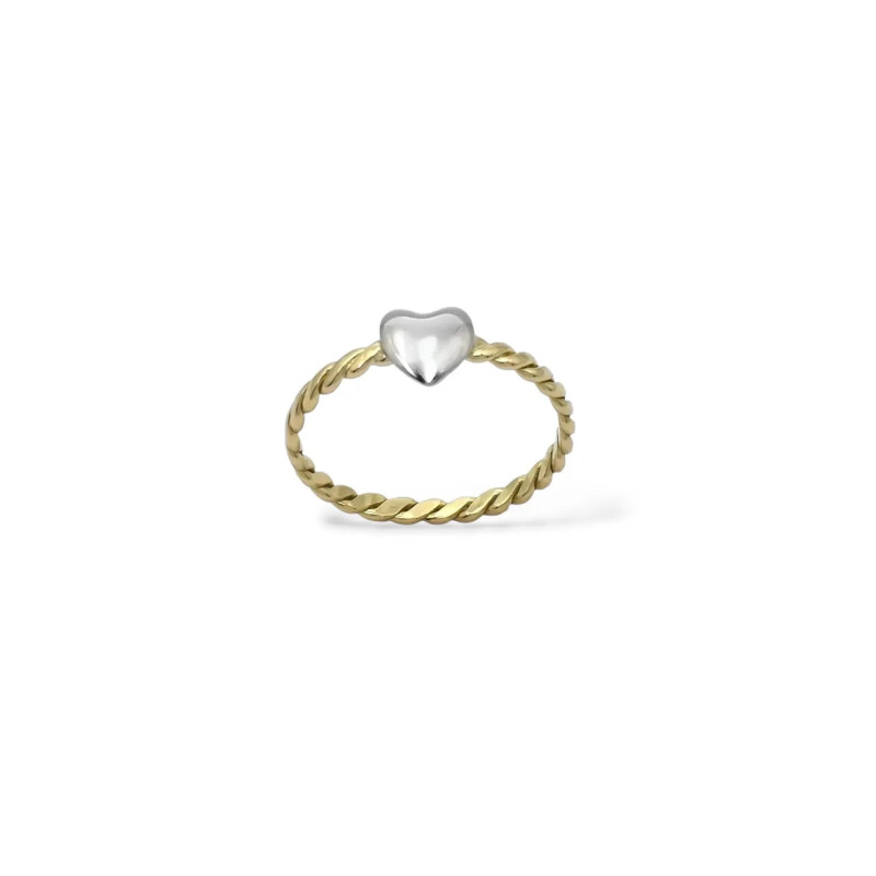 18kt Two-Tone Gold Twisted Band Ring with Heart Size 11 - 1.2 gr
