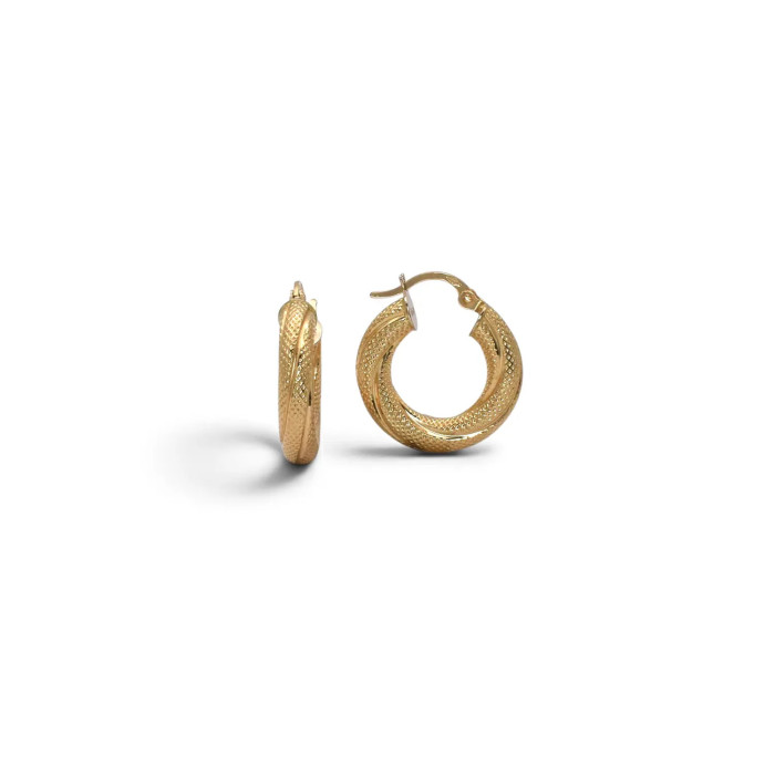 Orecchini a Cerchio Torciglione Oro Giallo 18kt Lavorazione Godronata 2 cm - 2,3 gr