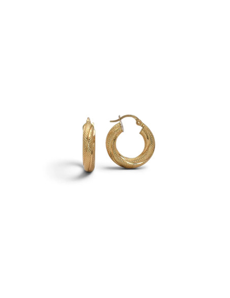 18kt Yellow Gold Twisted Hoop Earrings with Knurled Finish, 2 cm - 2.3 g