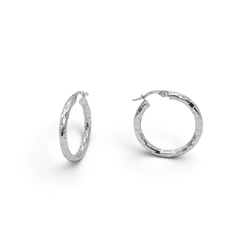 18kt White Gold Faceted Hoop Earrings 2.5 cm - 2.4 g