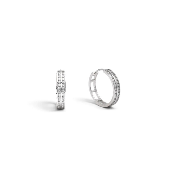 Creolen aus 18-karätigem Weißgold mit doppelter Zirkonia-Reihe, 2 cm – 3,1 g