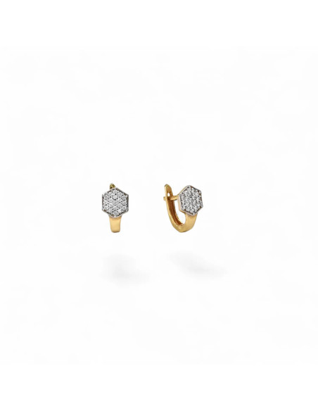 Pendientes de botón de oro amarillo de 18 quilates con circonitas hexagonales pavé de 1 cm - 2,1 g