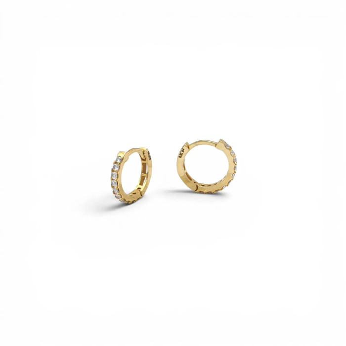 18kt Yellow Gold Hoop Earrings with Zirconia Row 1 cm - 1.9 gr