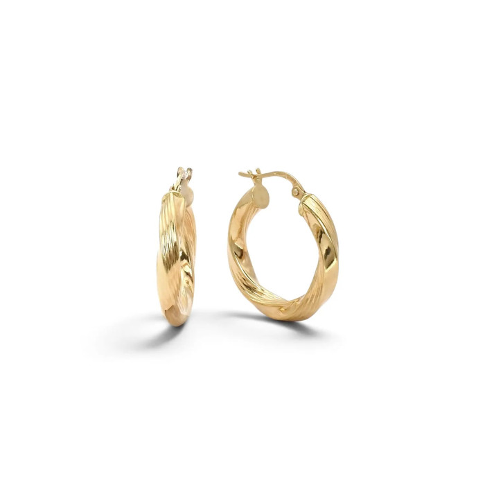 Orecchini a Cerchio Torciglione Oro Giallo 18kt Lavorazione Rigata 2,5 cm - 2,6 gr