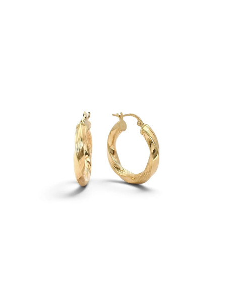 18kt Yellow Gold Twisted Hoop Earrings with Ribbed Finish, 2.5 cm - 2.6 g
