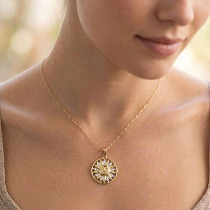Colgante Sol Sonriente de oro bicolor de 18 quilates con circonita, 3 cm - 3,5 g 2
