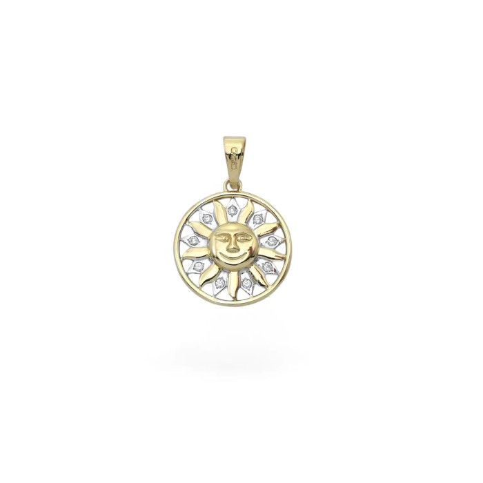 Ciondolo Sole che Ride Oro Bicolore 18kt con Zirconi 3 cm - 3,5 gr