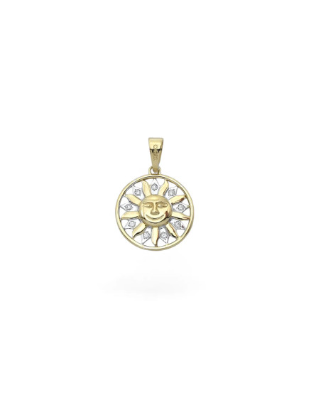 Lachende Sonne als Anhänger aus 18-karätigem zweifarbigem Gold mit Zirkonia, 3 cm – 3,5 g