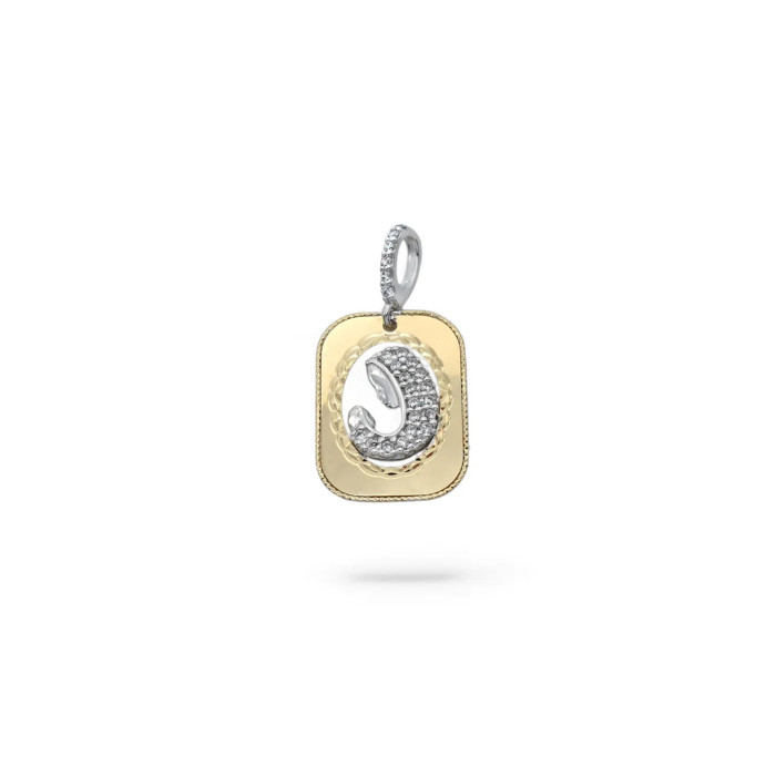 18kt Two-Tone Gold Madonna Medal Pendant with Zircon Pavé 3 cm - 2.4 g