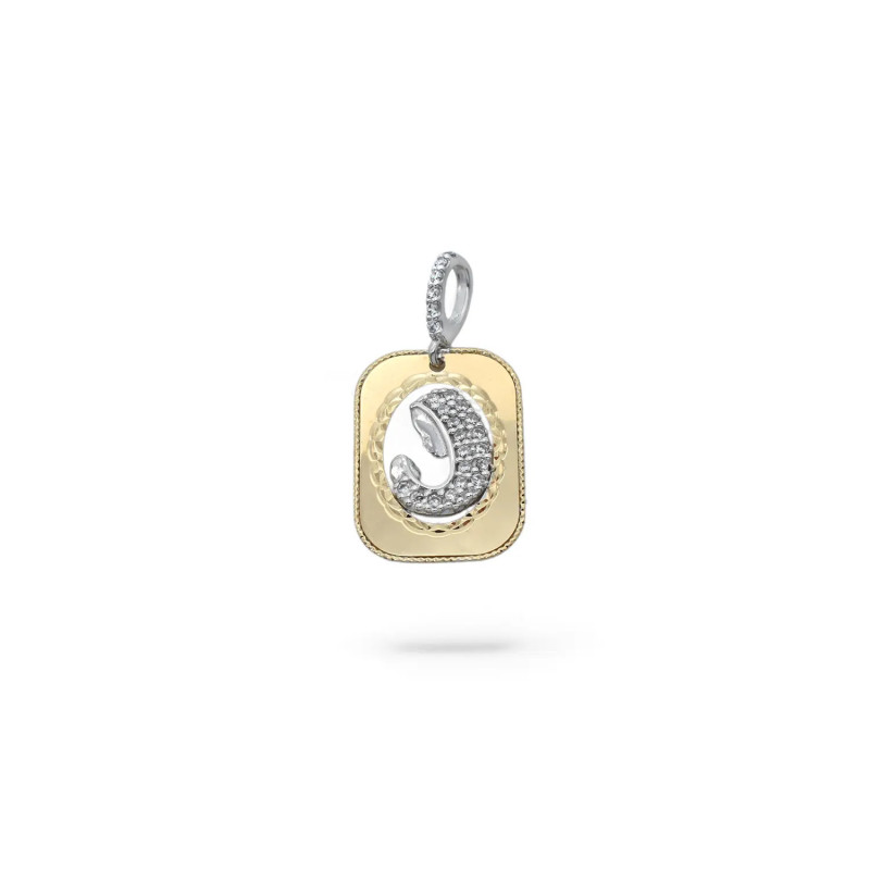 18kt Two-Tone Gold Madonna Medal Pendant with Zircon Pavé 3 cm - 2.4 g