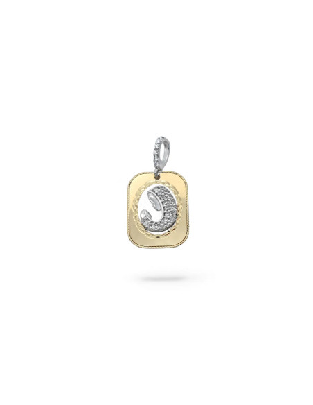 Madonna-Medaillenanhänger aus 18-karätigem zweifarbigem Gold mit Zirkon-Pavé, 3 cm – 2,4 g
