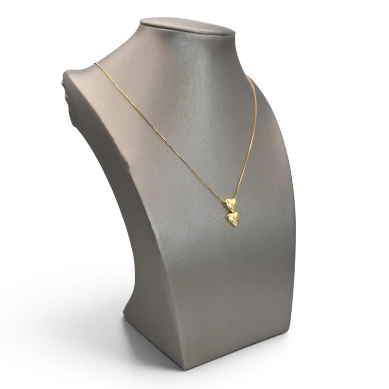 Collana Girocollo Oro Giallo 18kt con Pendente Doppio Cuore Spostato 45 cm - 4,1 gr