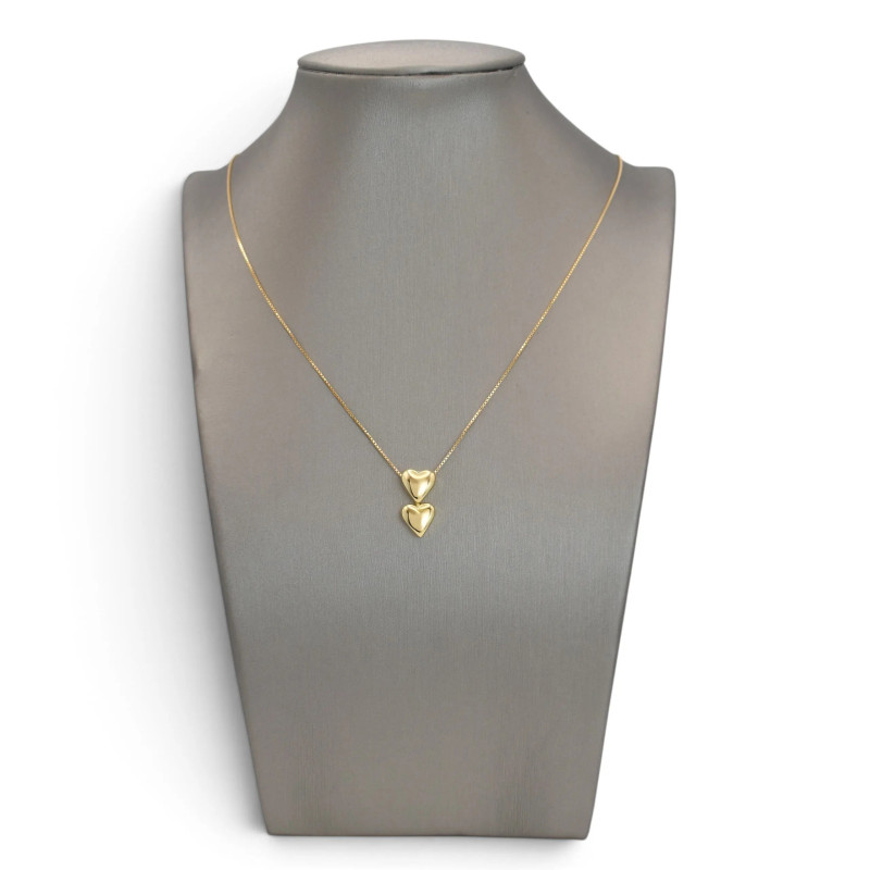 Collana Girocollo Oro Giallo 18kt con Pendente Doppio Cuore Spostato 45 cm - 4,1 gr