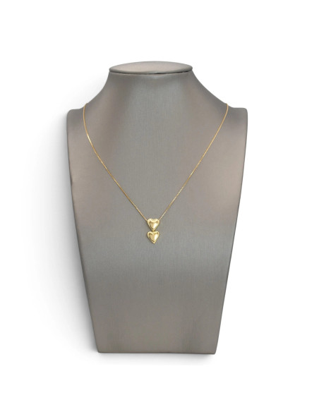 18kt Yellow Gold Choker Necklace with Double Heart Pendant 45 cm - 4.1 gr
