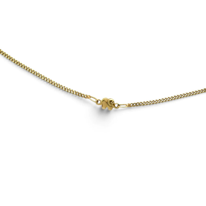 Collana Girocollo Oro Giallo 18kt Maglia Groumette con Elefantini Portafortuna 42 cm - 4 gr 2