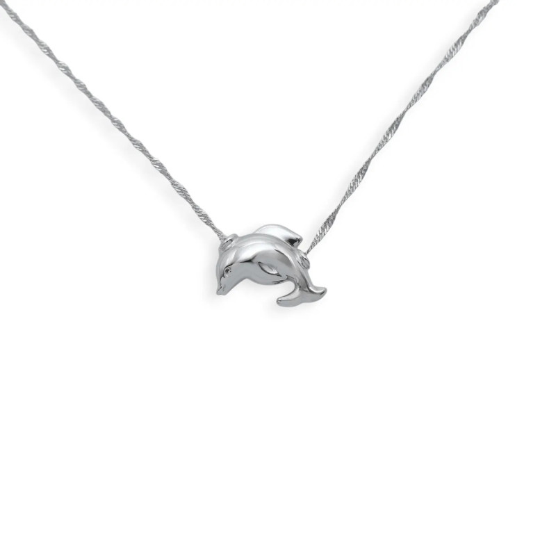 Collana Girocollo Oro Bianco 18kt con Pendente Delfino Passante 42 cm - 2,6 gr