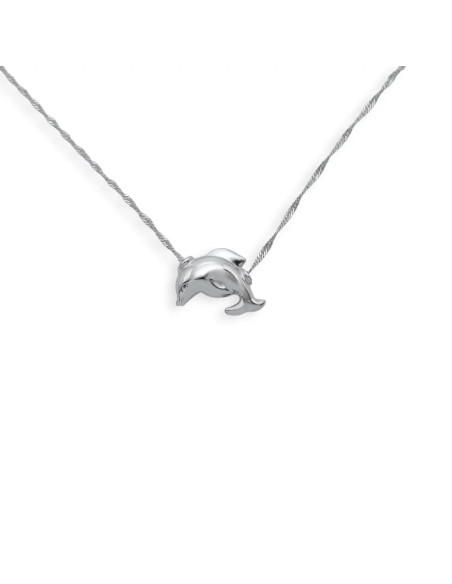 Collana Girocollo Oro Bianco 18kt con Pendente Delfino Passante 42 cm - 2,6 gr