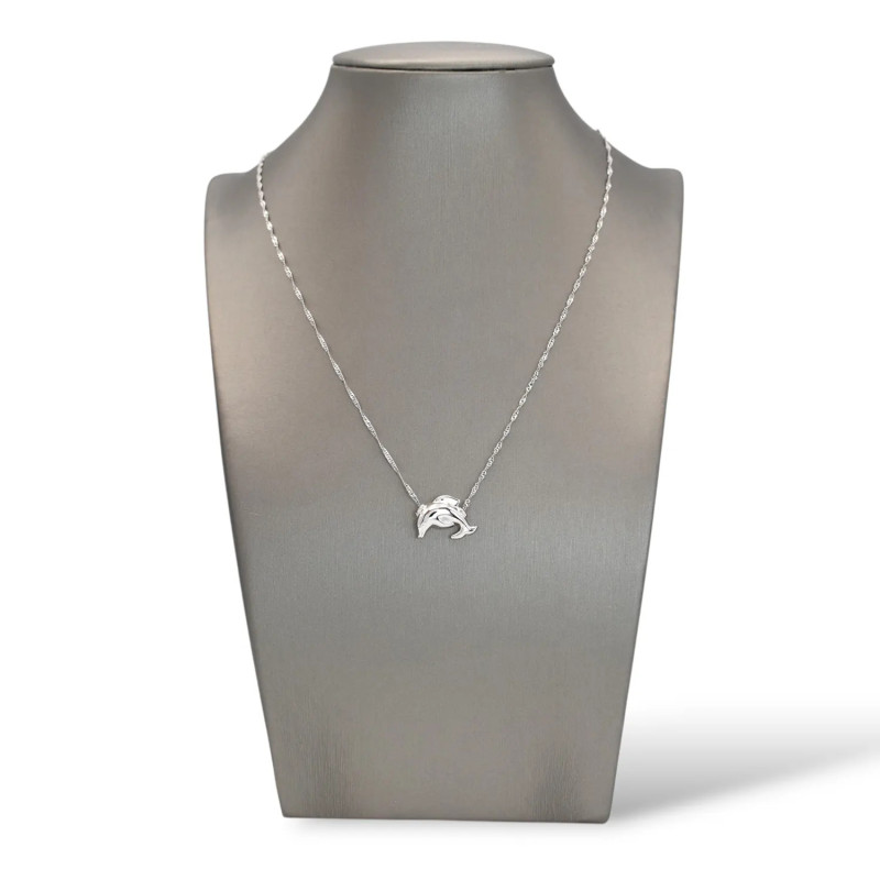Collana Girocollo Oro Bianco 18kt con Pendente Delfino Passante 42 cm - 2,6 gr