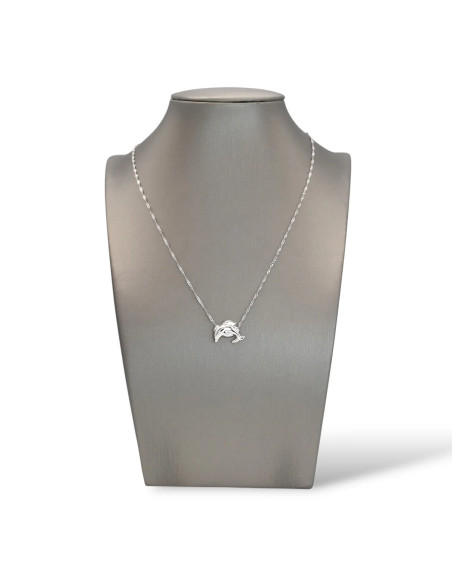 Gargantilla de oro blanco de 18 quilates con colgante de delfín, 42 cm - 2,6 g