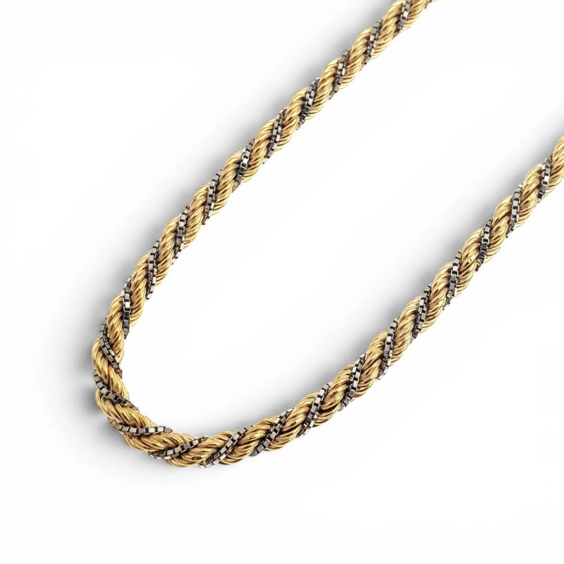 18kt Yellow Gold Torchon Necklace with White Gold Braided Venetian Chain 40 cm - 5.1 gr